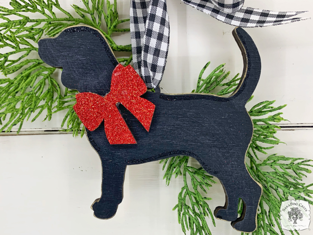 Beagle Ornament - Personalized Black Silhouette Beagle Dog Ornament