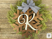 20" Snowflake Door Hanger Stained or Rustic White - Customize with Wood Word or Initial