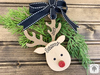 Reindeer Ornament - Cute Personalized Deer hung by Ribbon