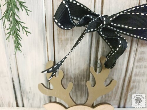 Reindeer Ornament - Cute Personalized Deer hung by Ribbon