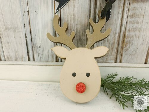 Reindeer Ornament - Cute Personalized Deer hung by Ribbon