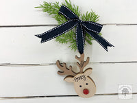 Reindeer Ornament - Cute Personalized Deer hung by Ribbon