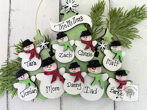 Snowman Tree Ornament 2, 3, 4, 5, 6, 7, 8, or 9 "Casey" Snowmen Family or Grandkids Ornament