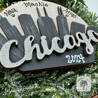 Chicago Skyline Ornament - Personalized Handmade Wood Chicago Gift