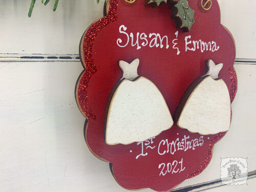 Two Brides Wedding Christmas Ornament - Personalized Mrs & Mrs Gift