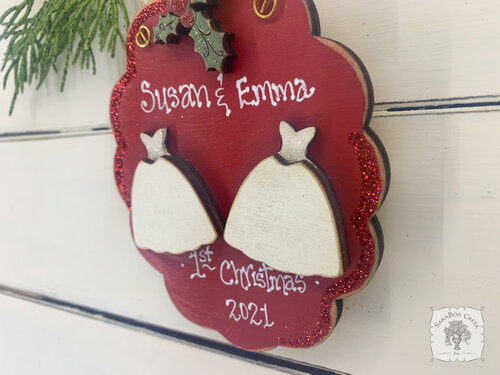 Two Brides Wedding Christmas Ornament - Personalized Mrs & Mrs Gift