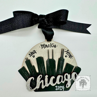 Chicago Skyline Ornament - Personalized Handmade Wood Chicago Gift