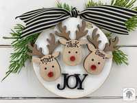 Reindeer Three Ornament - Personalized Deer Ornament for 3 Kids, Grandkids or Family of 3