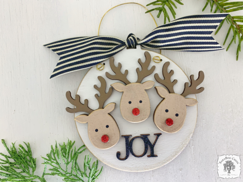 Reindeer Three Ornament - Personalized Deer Ornament for 3 Kids, Grandkids or Family of 3