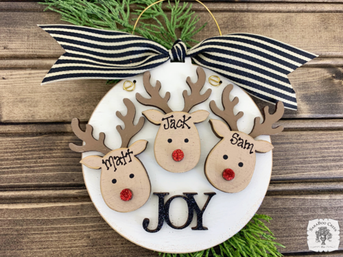 Reindeer Three Ornament - Personalized Deer Ornament for 3 Kids, Grandkids or Family of 3