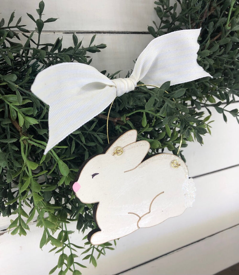 Bunny Ornament - Personalized White Rabbit Ornament for Christmas Tree or Easter Tiered Tray Decor