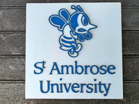 College / University School Sign - St. Ambrose Logo on 12 x 12 Plaque; Handmade Wood