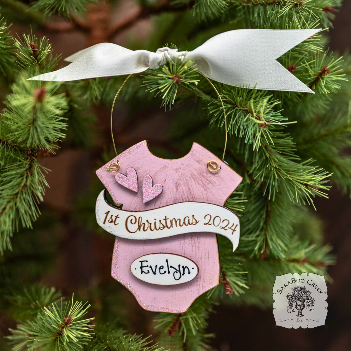 Baby's 1st Christmas Pink or Blue Onesie Ornament - Personalized First Christmas Gift for Baby Boy or Girl