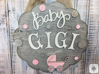 Polka Dot Baby Girl Room Plaque with Baby Buggy and Personalized Name