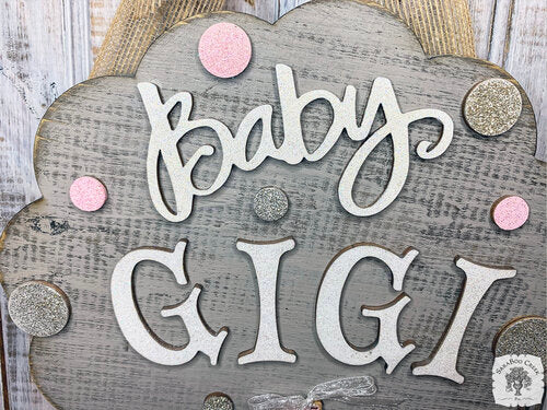 Polka Dot Baby Girl Room Plaque with Baby Buggy and Personalized Name