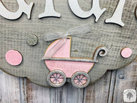 Polka Dot Baby Girl Room Plaque with Baby Buggy and Personalized Name