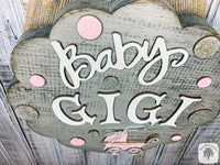 Polka Dot Baby Girl Room Plaque with Baby Buggy and Personalized Name