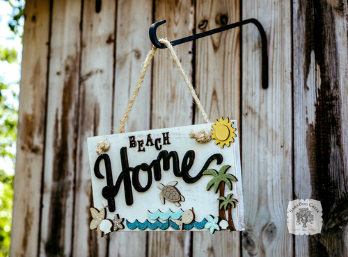 Beach Home Rustic Plaque - Handmade Decorative Sign for a Beach House Front Door or Patio