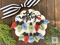 Be Merry Christmas Light Bulbs Ornament (6-15 Bulbs) - Grandkids, Grandchildren or Family Personalized Ornament