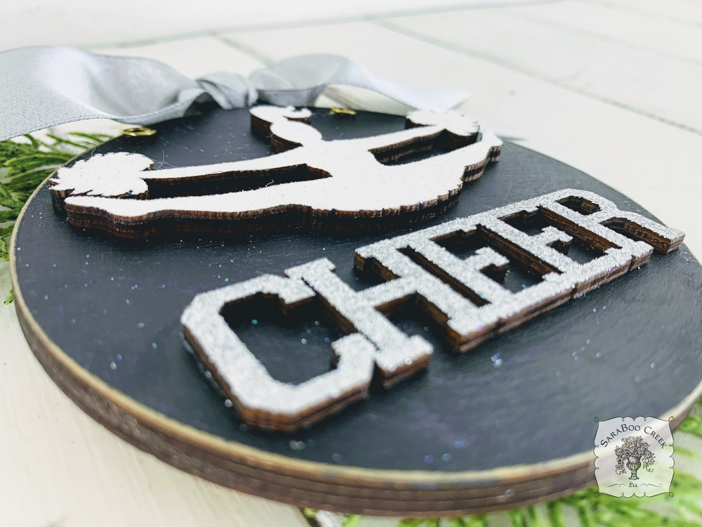 Cheer Ornament - Cheerleader Silhouette Handmade Wood Ornament