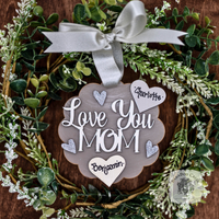 "Love You Mom" Ornament w/ 1-5 Personalized Hearts - Great Mom Gift from the Kids