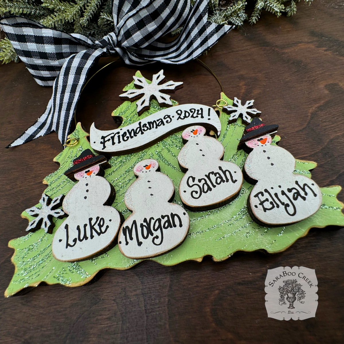 Traditional Snowman Tree Ornament (3-7 Snowmen) - Personalized Family or Grandchildren Gift