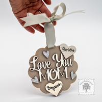 "Love You Mom" Ornament w/ 1-5 Personalized Hearts - Great Mom Gift from the Kids