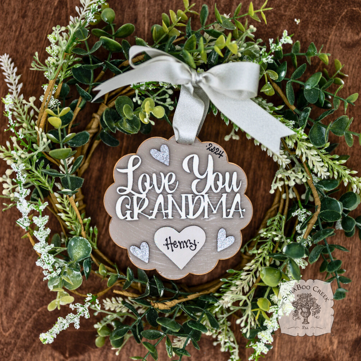 "Love You Grandma" Ornament w/ 1-6 Personalized Hearts-Great Grandma Gift from the Grandkids