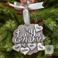 "Love You Grandma" Ornament w/ 1-6 Personalized Hearts-Great Grandma Gift from the Grandkids