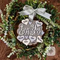 "Love You Grandma" Ornament w/ 1-6 Personalized Hearts-Great Grandma Gift from the Grandkids