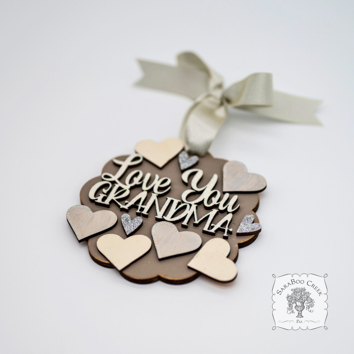 "Love You Grandma" Ornament w/ 1-6 Personalized Hearts-Great Grandma Gift from the Grandkids