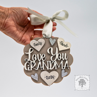 "Love You Grandma" Ornament w/ 1-6 Personalized Hearts-Great Grandma Gift from the Grandkids