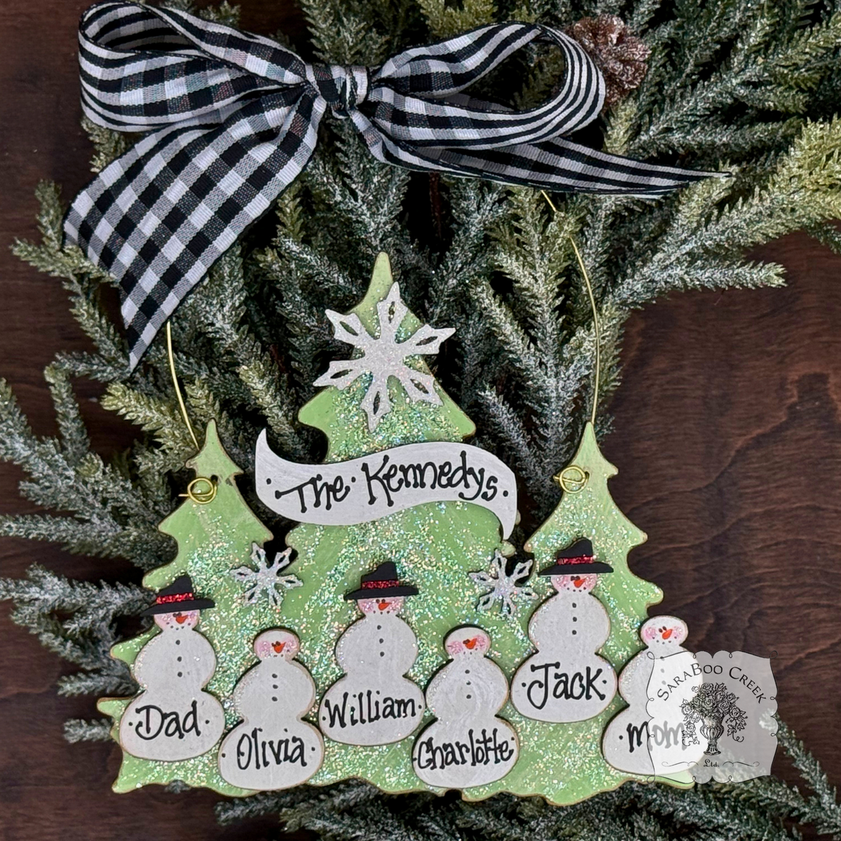 Traditional Snowman Tree Ornament (3-7 Snowmen) - Personalized Family or Grandchildren Gift