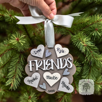 "Friends" Ornament w/ 2-5 Personalized Hearts - Great Friend Gift