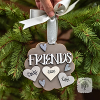 "Friends" Ornament w/ 2-5 Personalized Hearts - Great Friend Gift