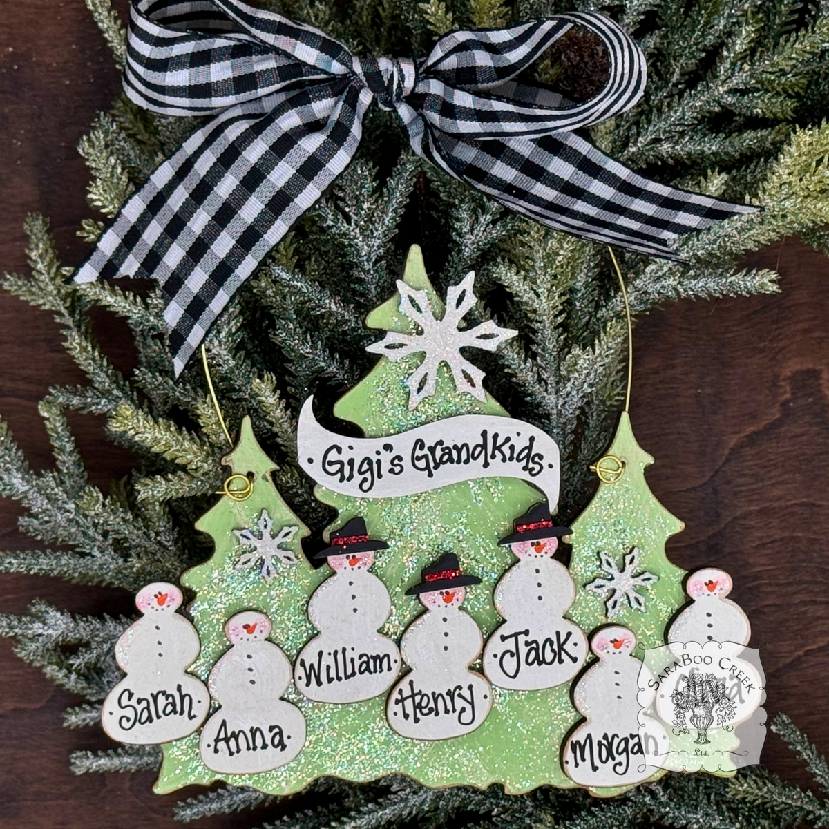 Traditional Snowman Tree Ornament (3-7 Snowmen) - Personalized Family or Grandchildren Gift