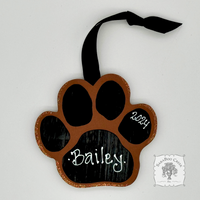 Personalized Paw Print Ornament Hung By Ribbon, Choice of Colors