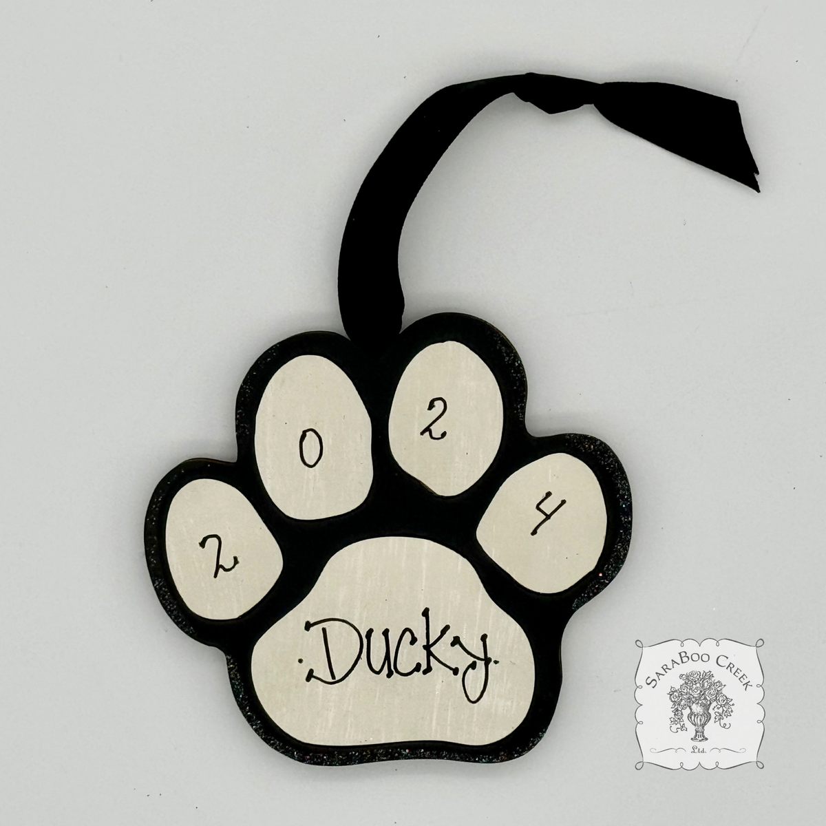 Personalized Paw Print Ornament Hung By Ribbon, Choice of Colors