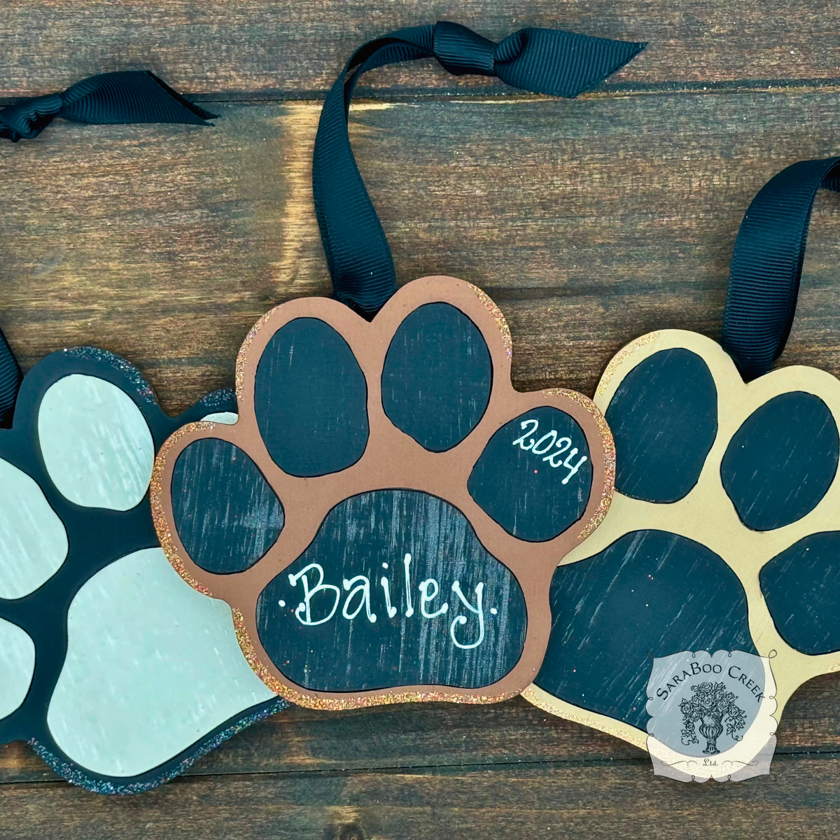 Personalized Paw Print Ornament Hung By Ribbon, Choice of Colors