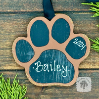 Personalized Paw Print Ornament Hung By Ribbon, Choice of Colors