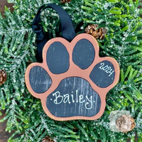 Personalized Paw Print Ornament Hung By Ribbon, Choice of Colors