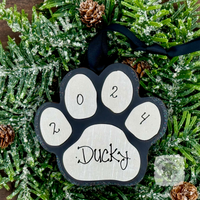 Personalized Paw Print Ornament Hung By Ribbon, Choice of Colors