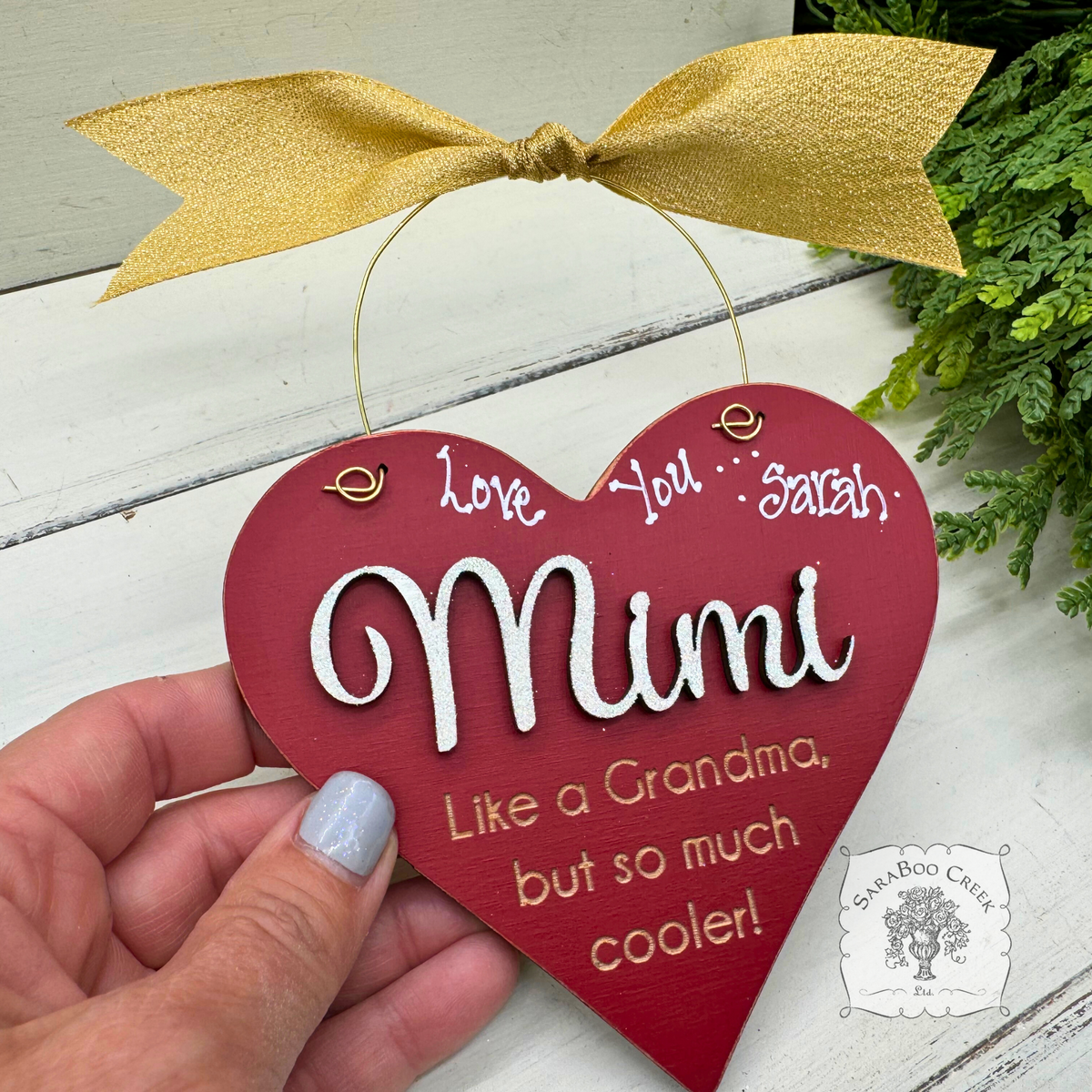 Mimi Heart Ornament - Personalizable Mimi Gift with Fun Engraved Sentiment