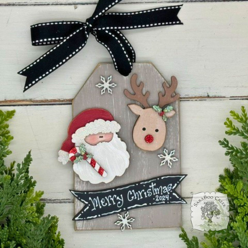 Santa and Reindeer Shipping Tag Ornament