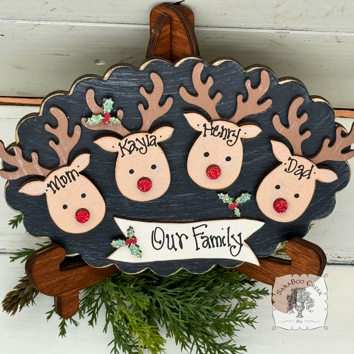 4 Reindeer Scallop with Banner and easel