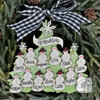 Traditional Snowman Family Tree Ornament (8-14 snowmen) - Personalized Grandparent or Large Family Ornament