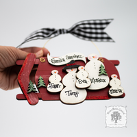 Sled Snowman Family Ornament w/ 2-6 Personalized Snowmen - Family, Grandparent or Couple Gift