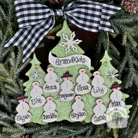 Traditional Snowman Family Tree Ornament (8-14 snowmen) - Personalized Grandparent or Large Family Ornament