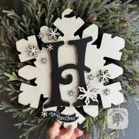 12" Snowflake Wall Decor with Initial & Personalization - Cute Winter Front Door Hanger