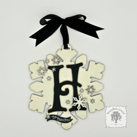 12" Snowflake Wall Decor with Initial & Personalization - Cute Winter Front Door Hanger